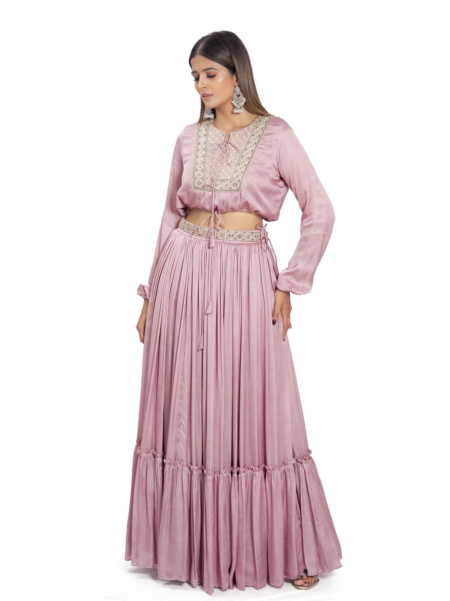 magical mauve lehenga with top and belt (set of 3)