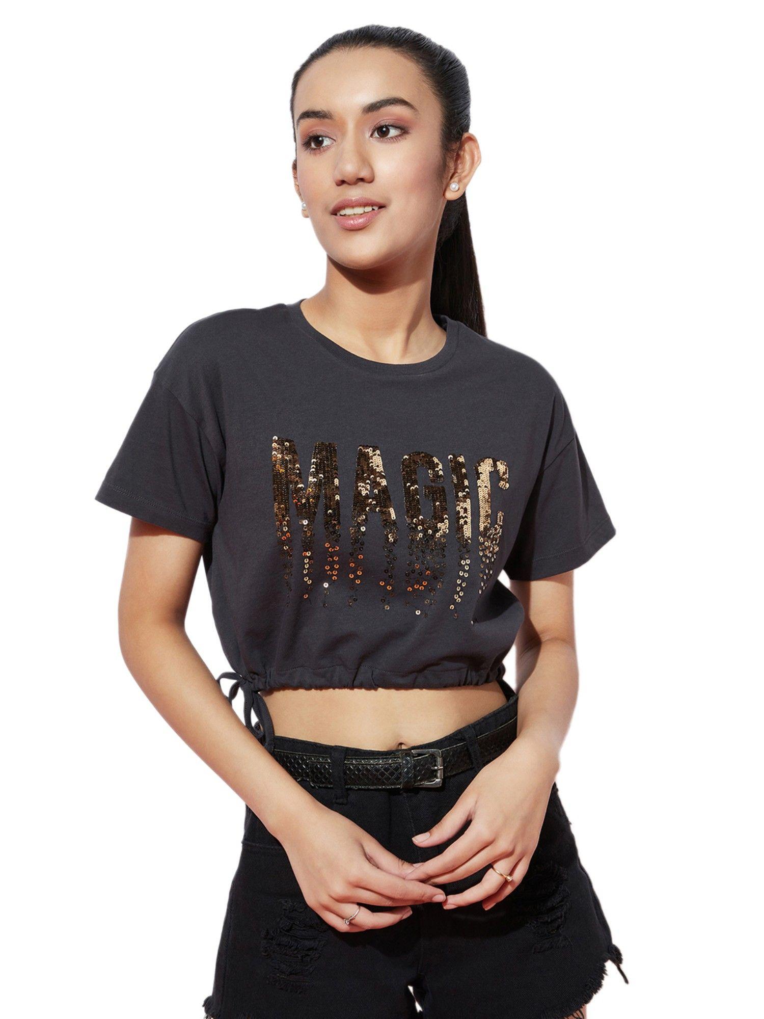 magique crop top embroidery black