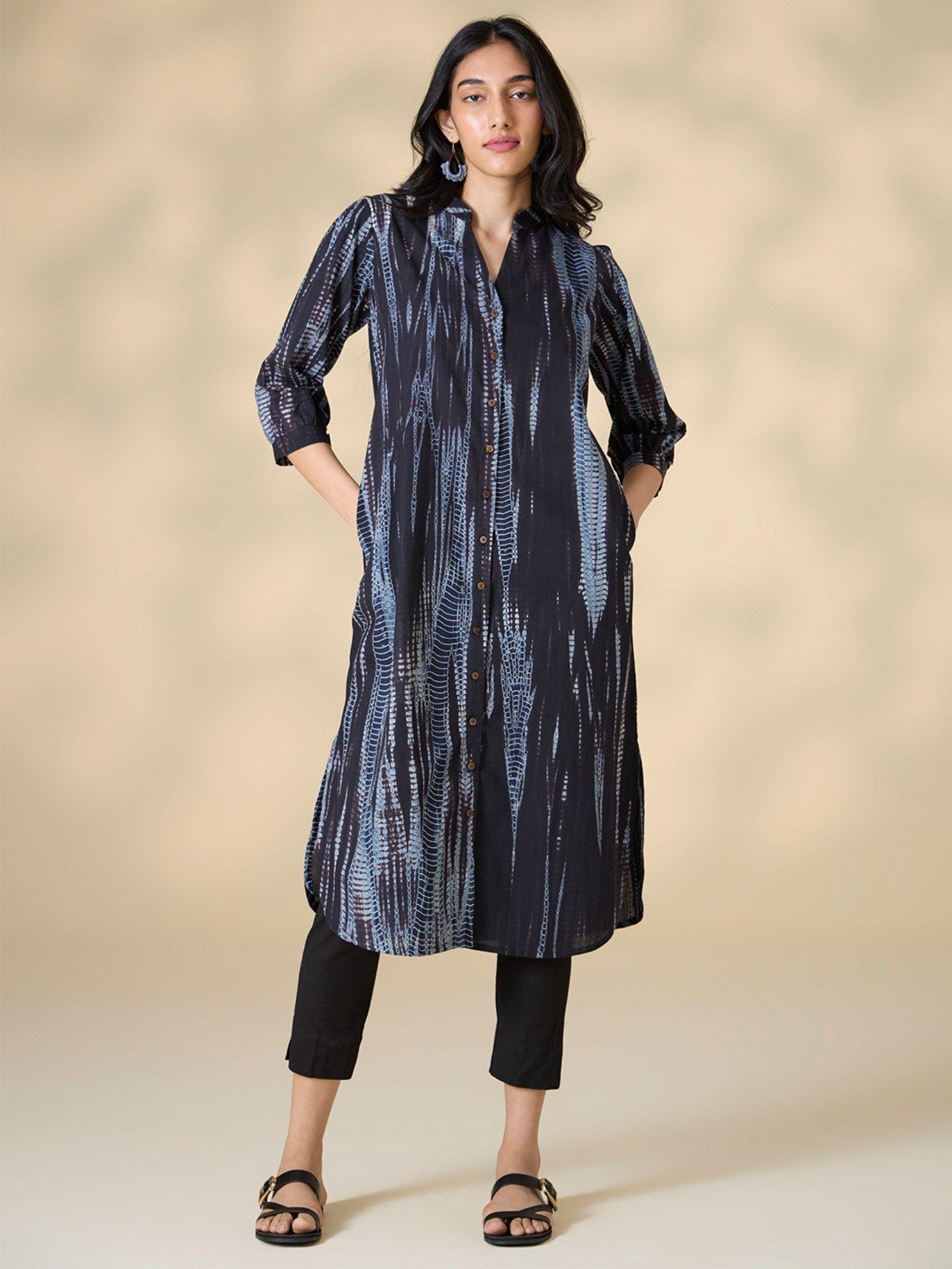 magma tie and dye pure cotton black kurta