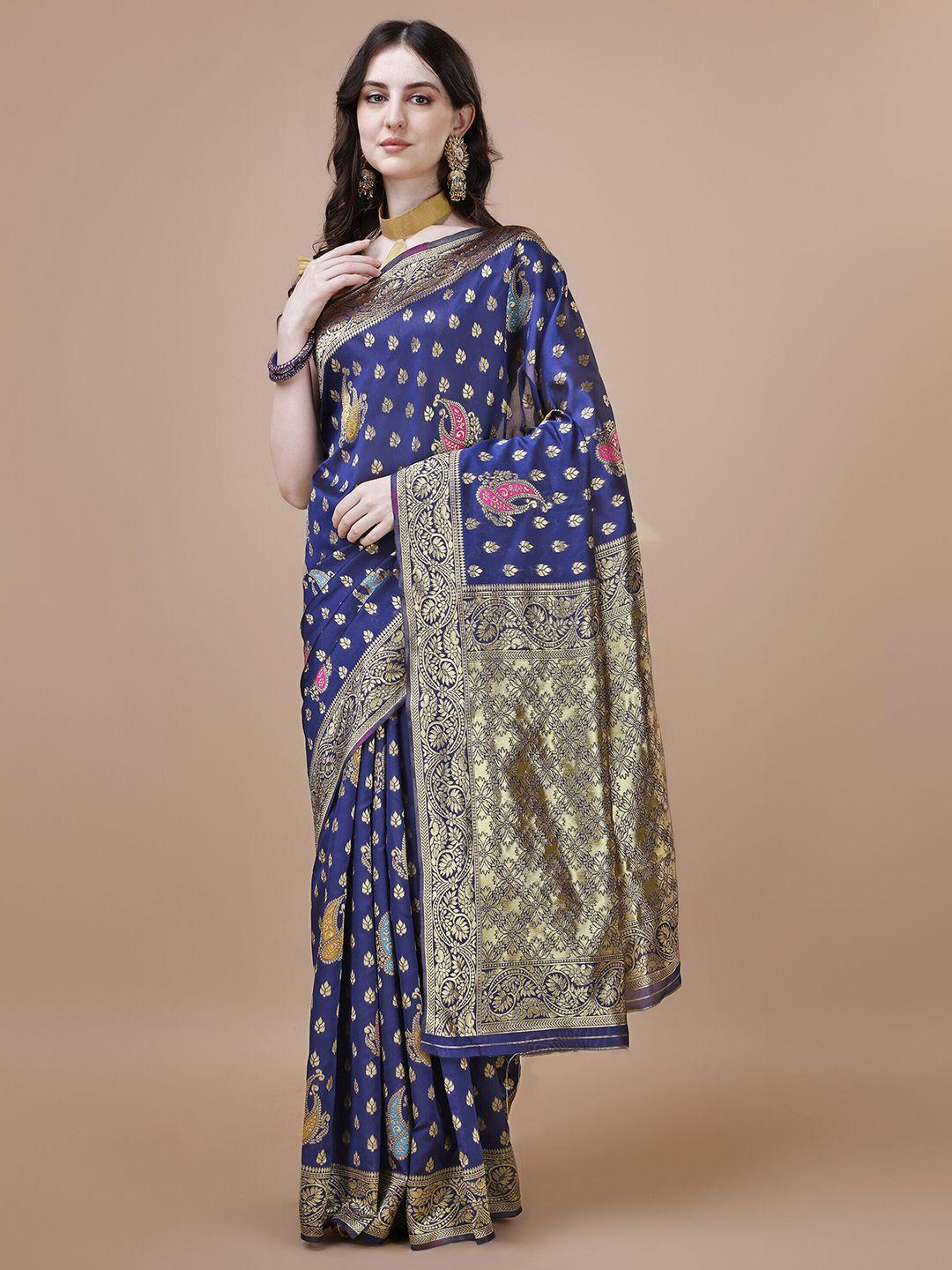 magmina blue & pink woven design zari silk cotton banarasi saree