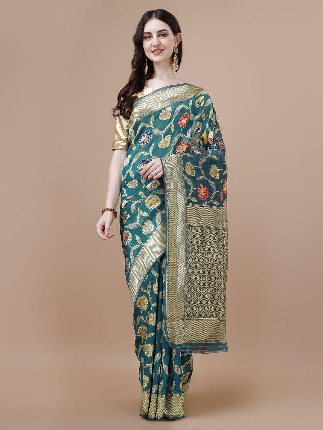 magmina blue & red woven design zari silk cotton banarasi saree