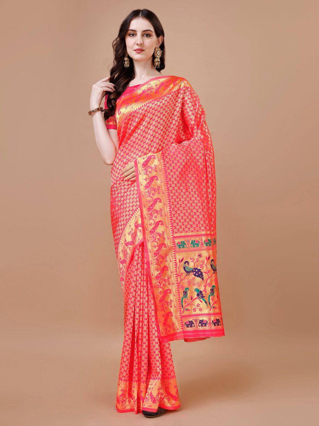 magmina ethnic motifs woven design zari detailed silk cotton banarasi saree