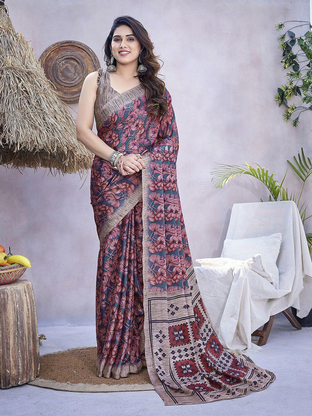 magmina floral printed pure chiffon saree