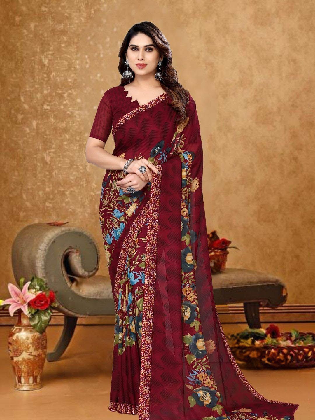 magmina floral pure georgette banarasi saree