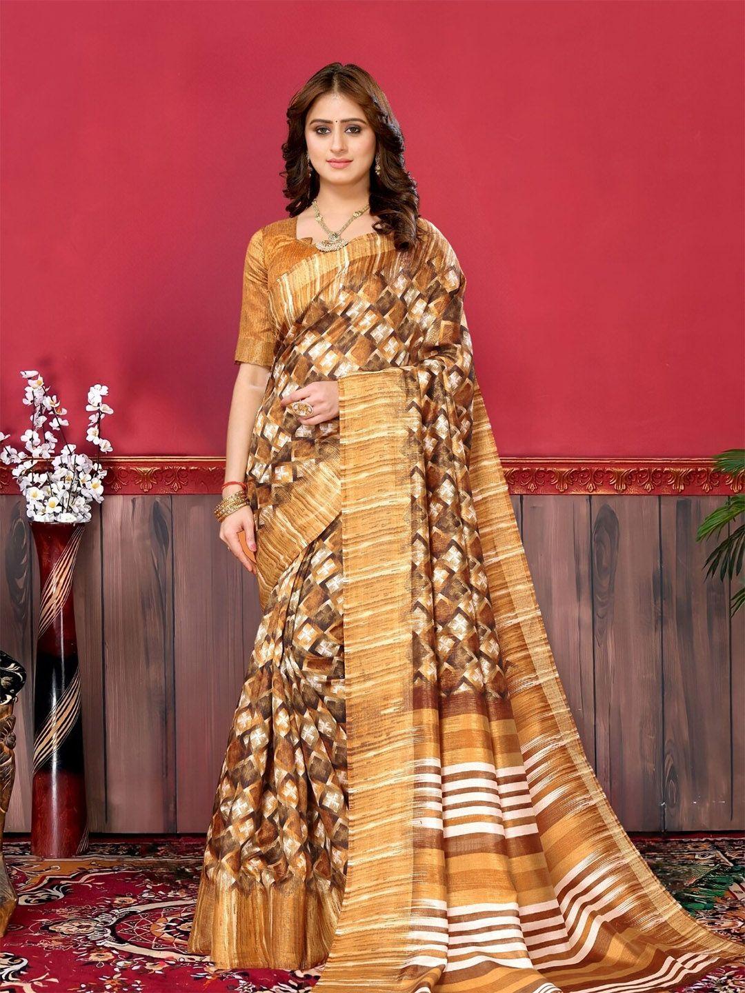 magmina geometric printed pure georgette banarasi saree