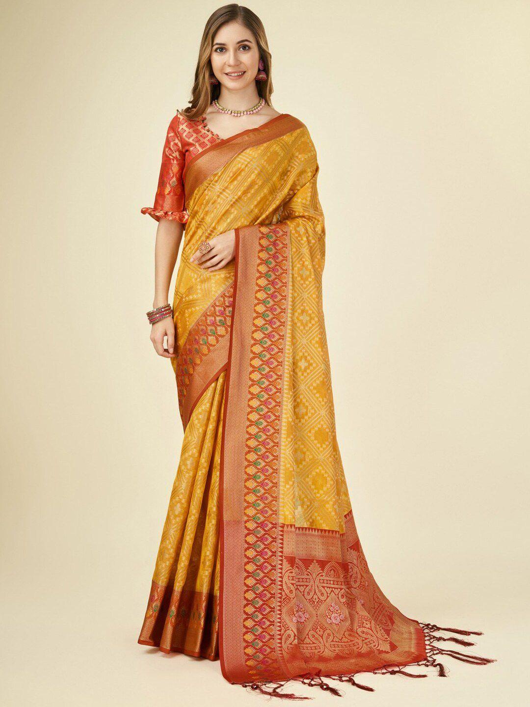 magmina geometric woven design zari organza banarasi saree