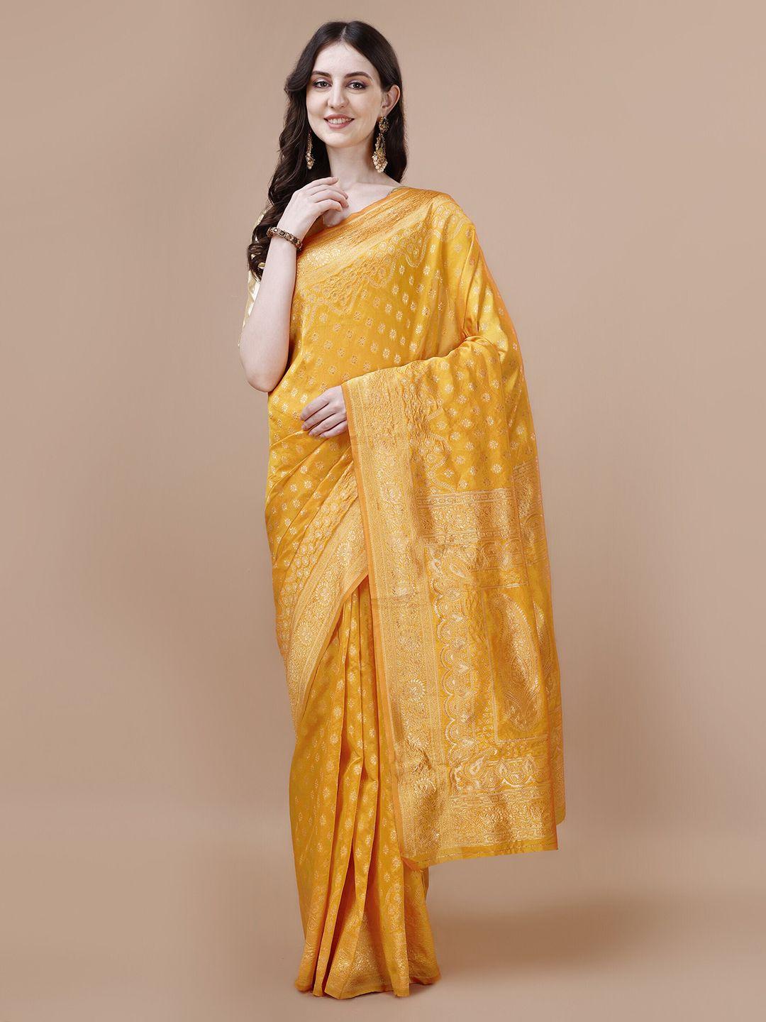 magmina gold-toned woven design zari silk cotton banarasi saree