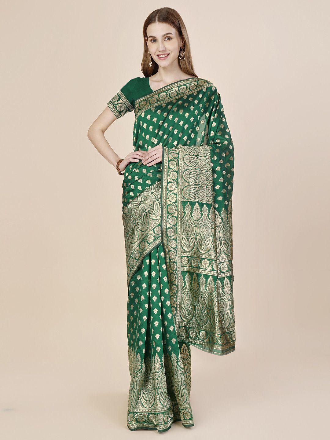 magmina green & gold-toned woven design zari art silk banarasi saree