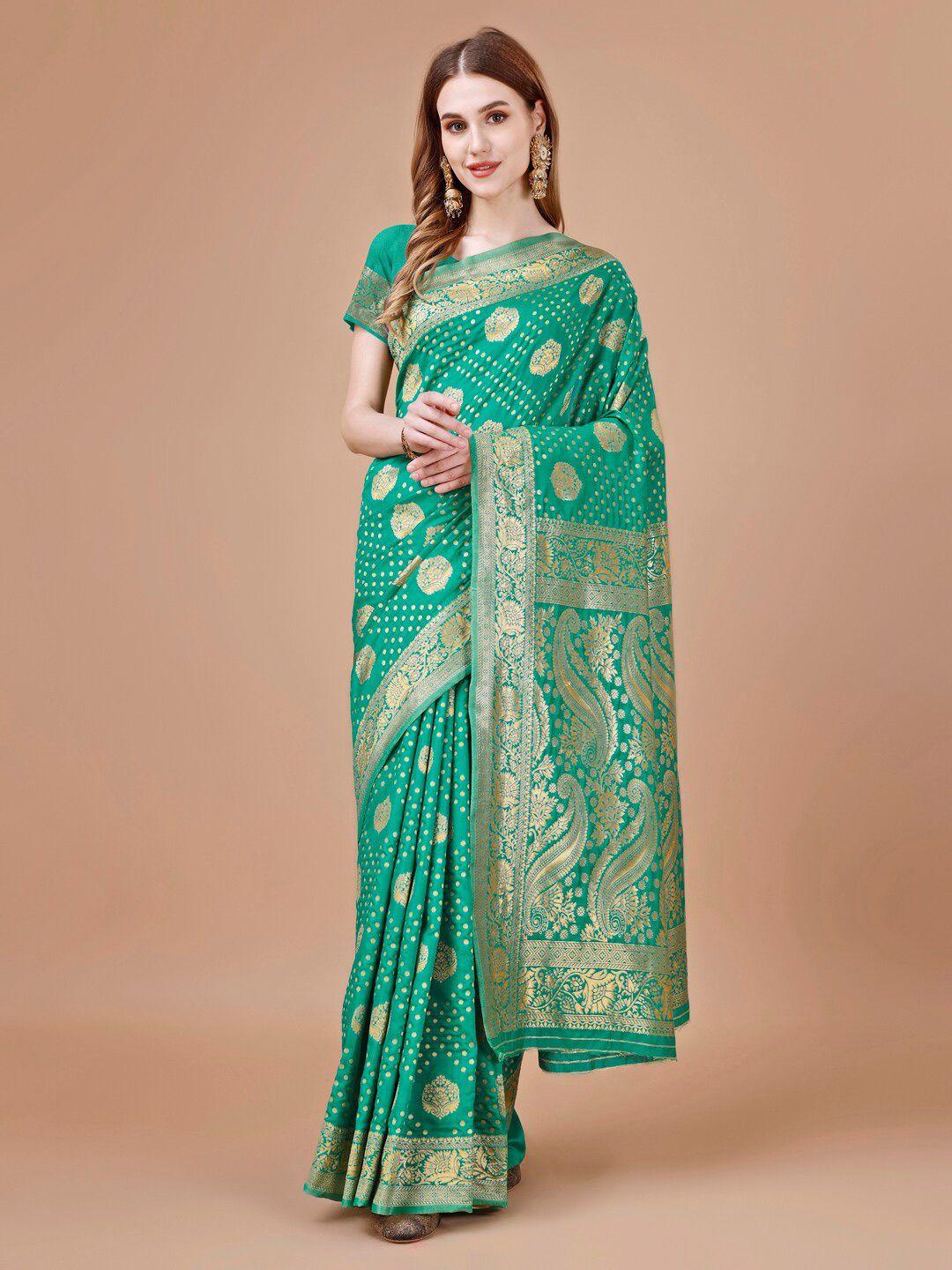 magmina green & gold-toned woven design zari art silk banarasi saree