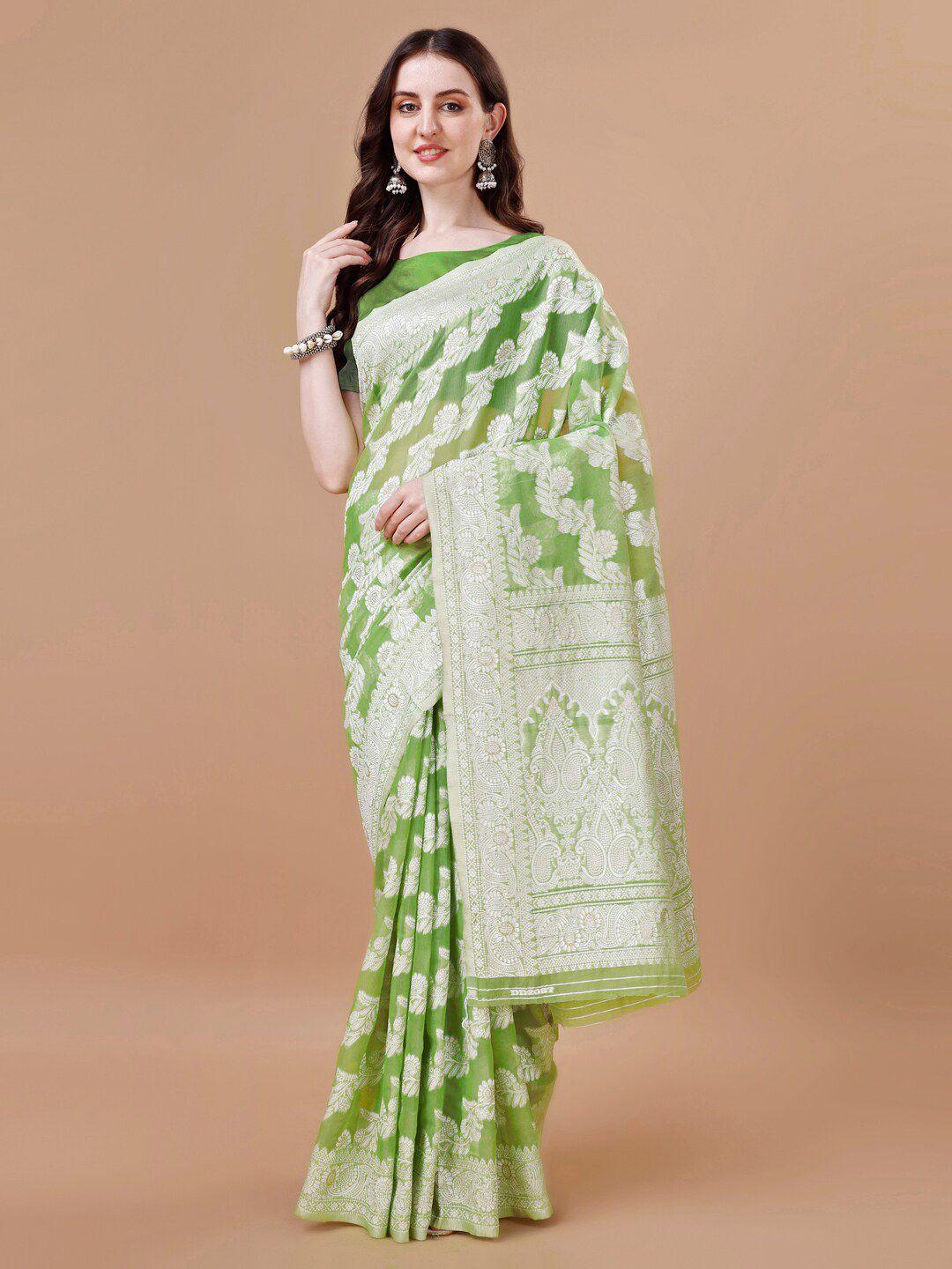 magmina olive green & gold-toned woven design zari art silk banarasi saree