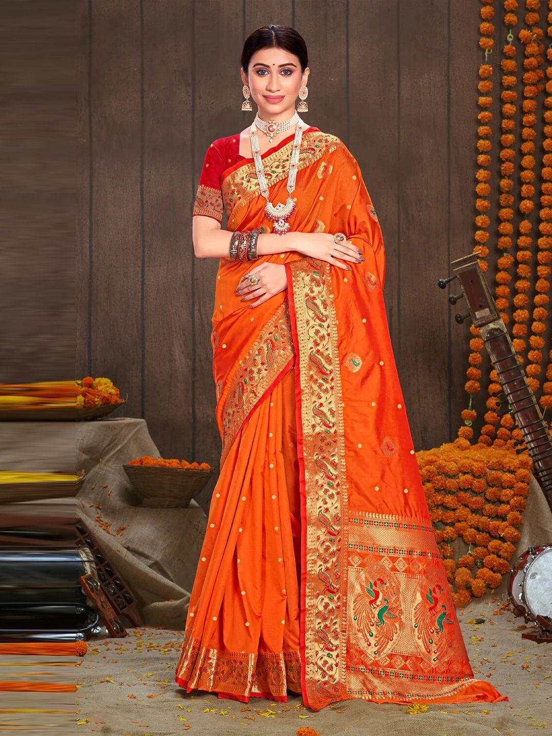 magmina orange & yellow woven design zari pure silk banarasi saree