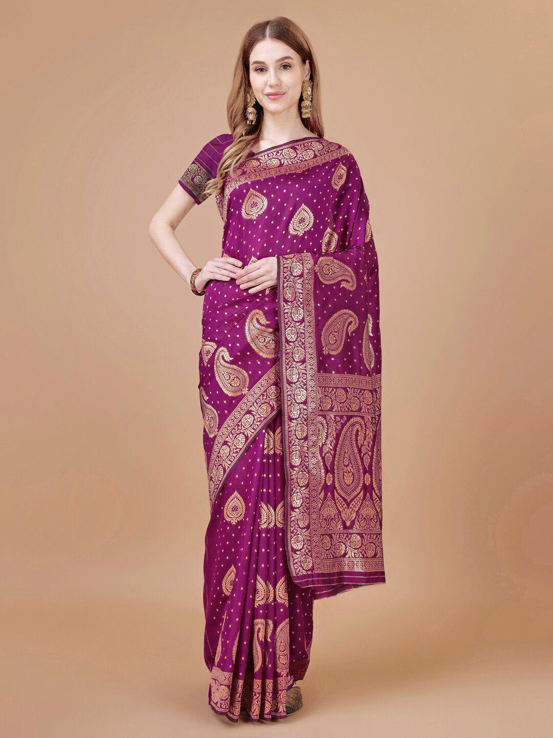 magmina purple & gold-toned paisley zari art silk banarasi saree