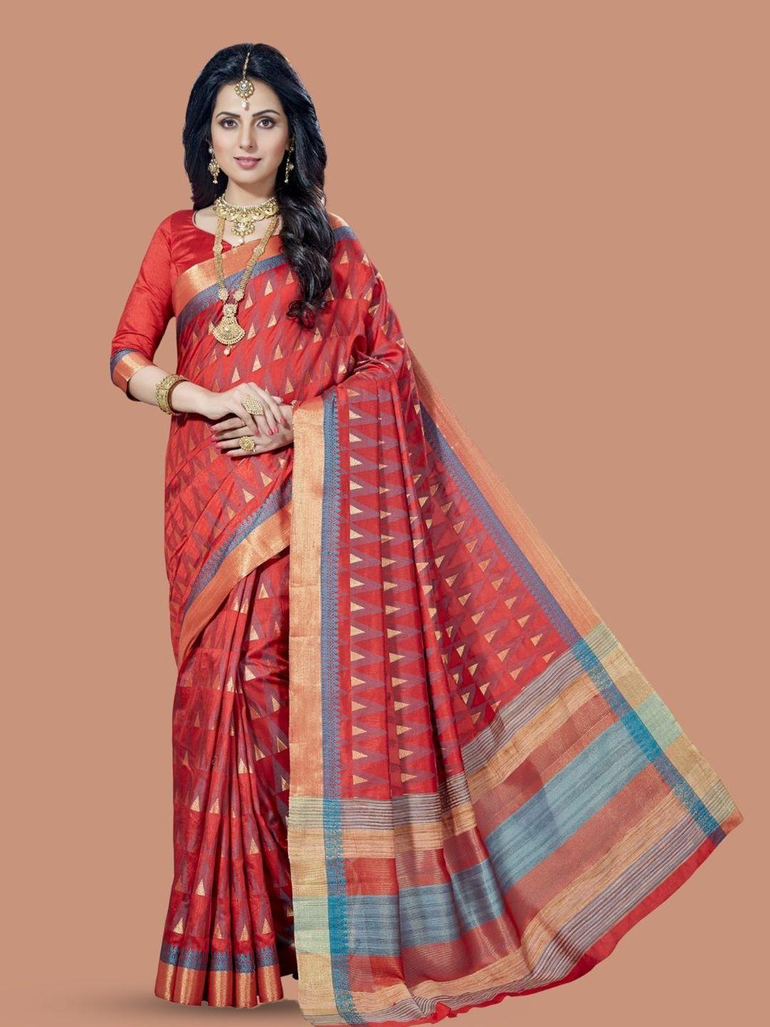 magmina red & gold-toned silk blend kanjeevaram saree