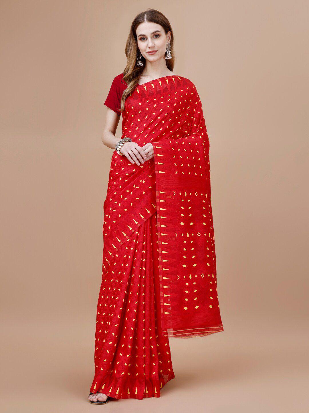 magmina red & white pure cotton banarasi saree