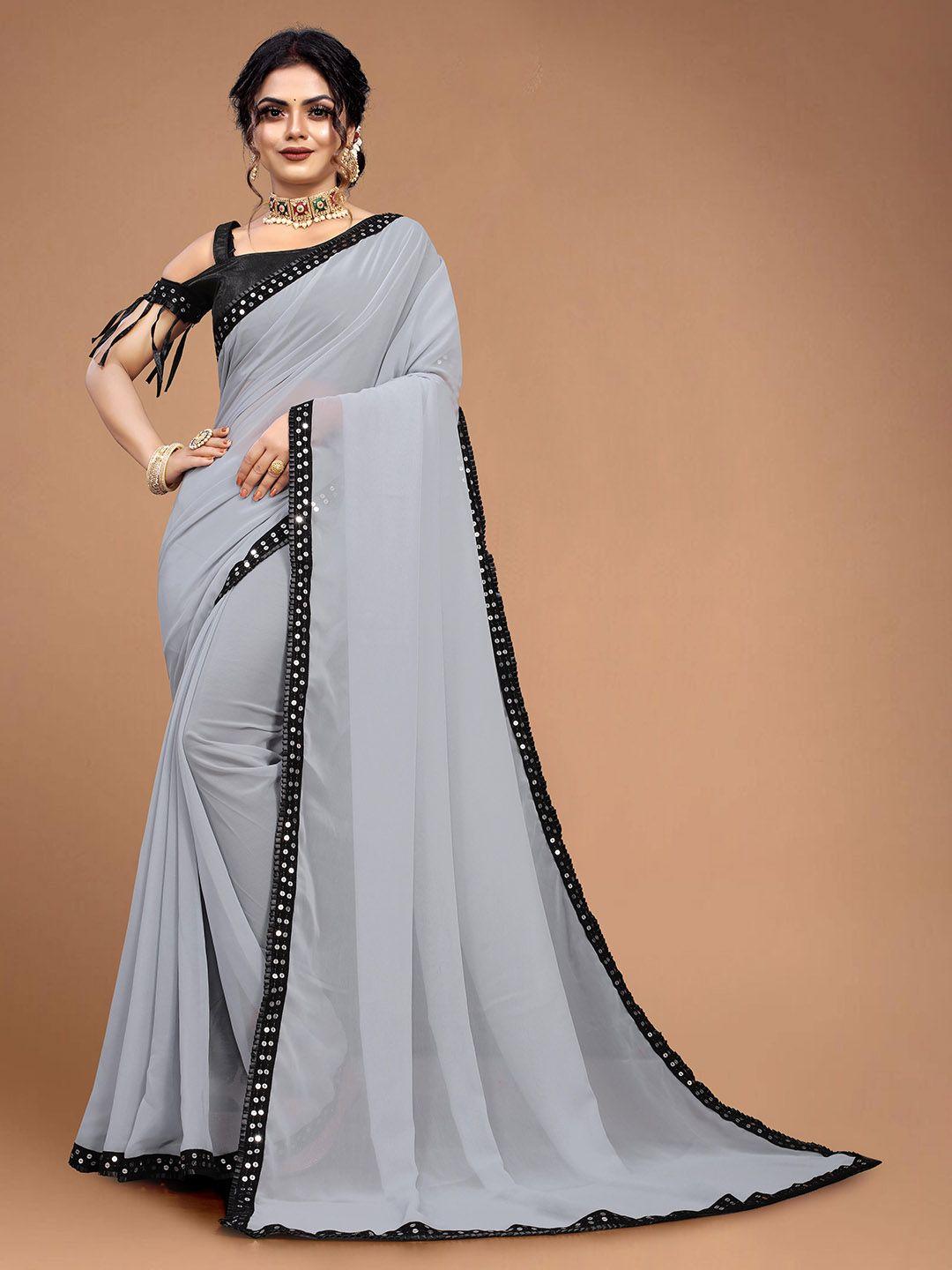 magmina sequinned embellished border pure georgette saree