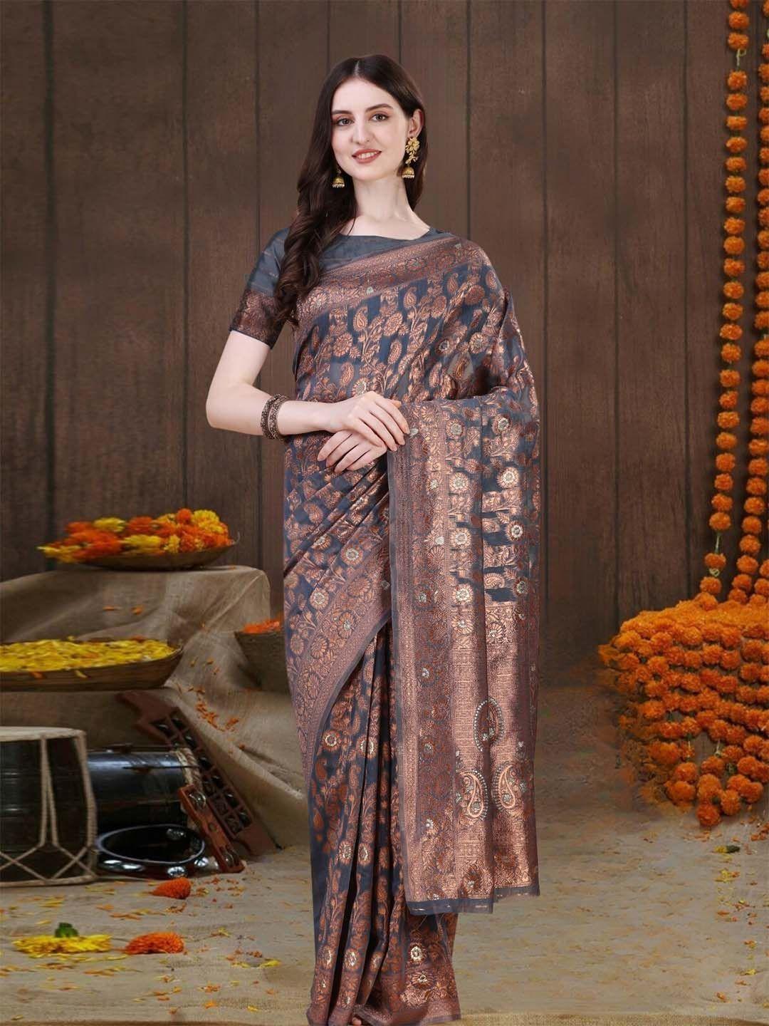 magmina woven design floral zari kanjeevaram saree