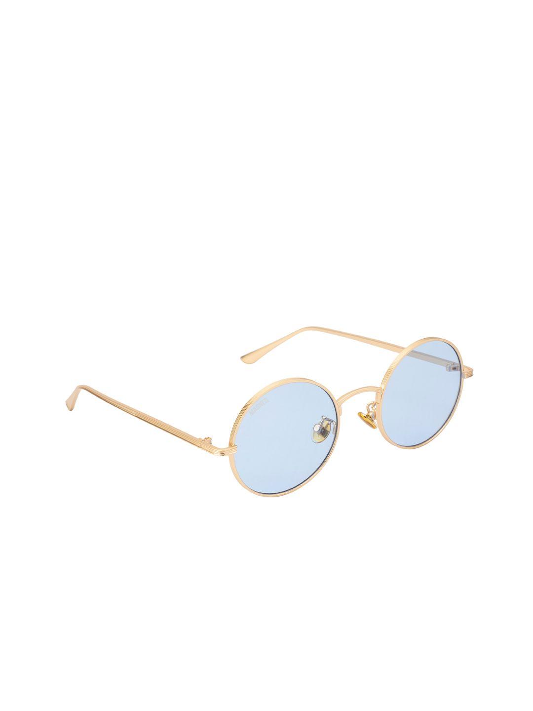 magneq unisex blue lens & gold-toned round sunglasses with polarised and uv protected lens