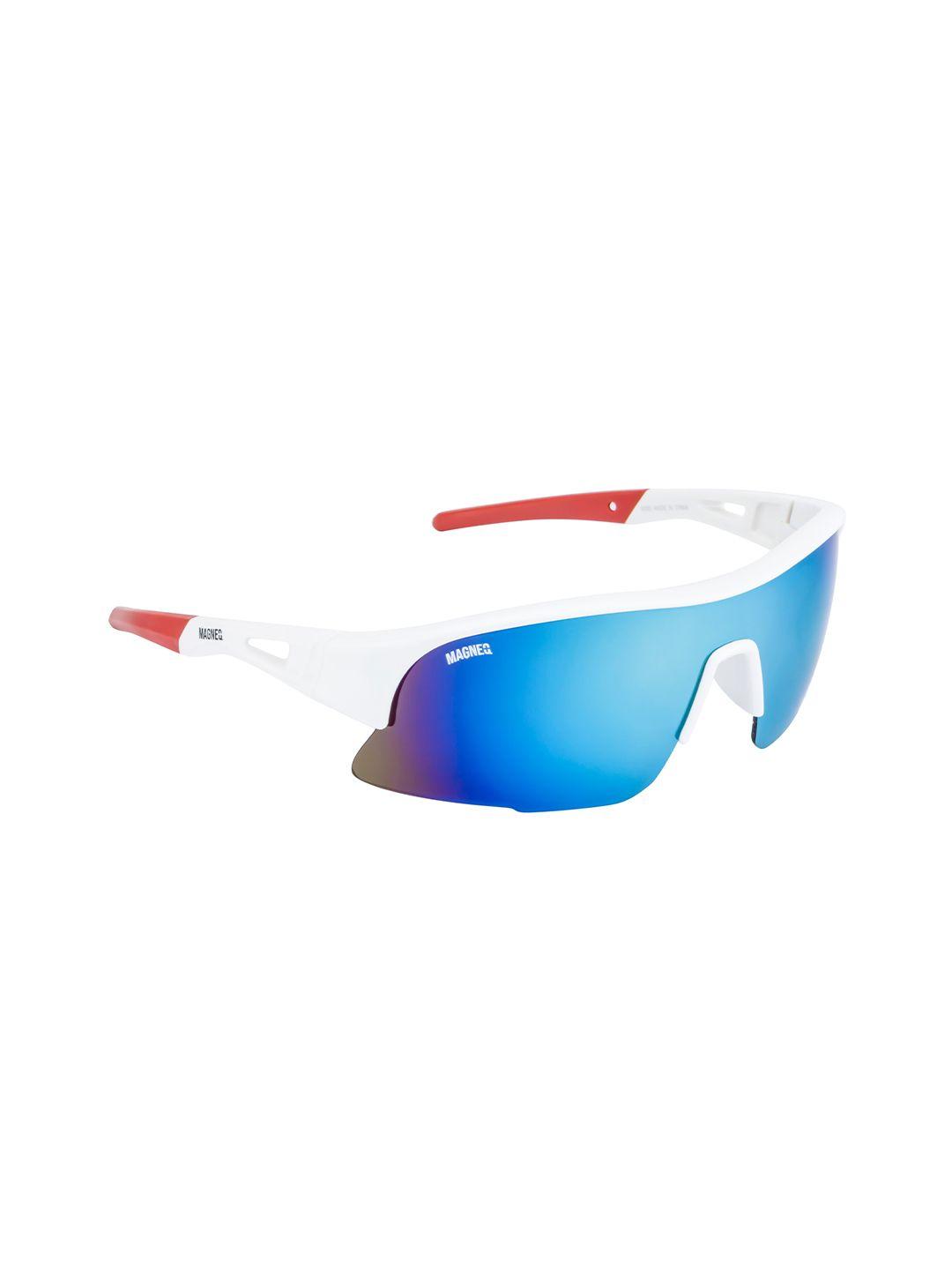 magneq unisex blue lens & white sports sunglasses with uv protected lens