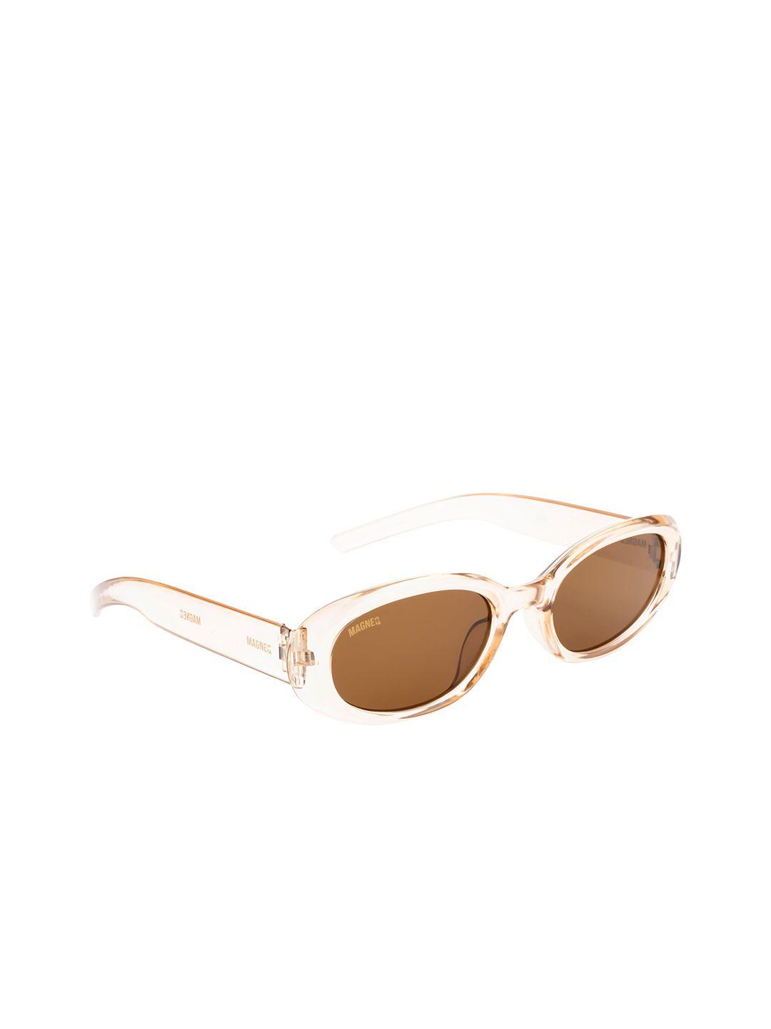 magneq unisex brown lens & rose gold-toned oval sunglasses with uv protected lens