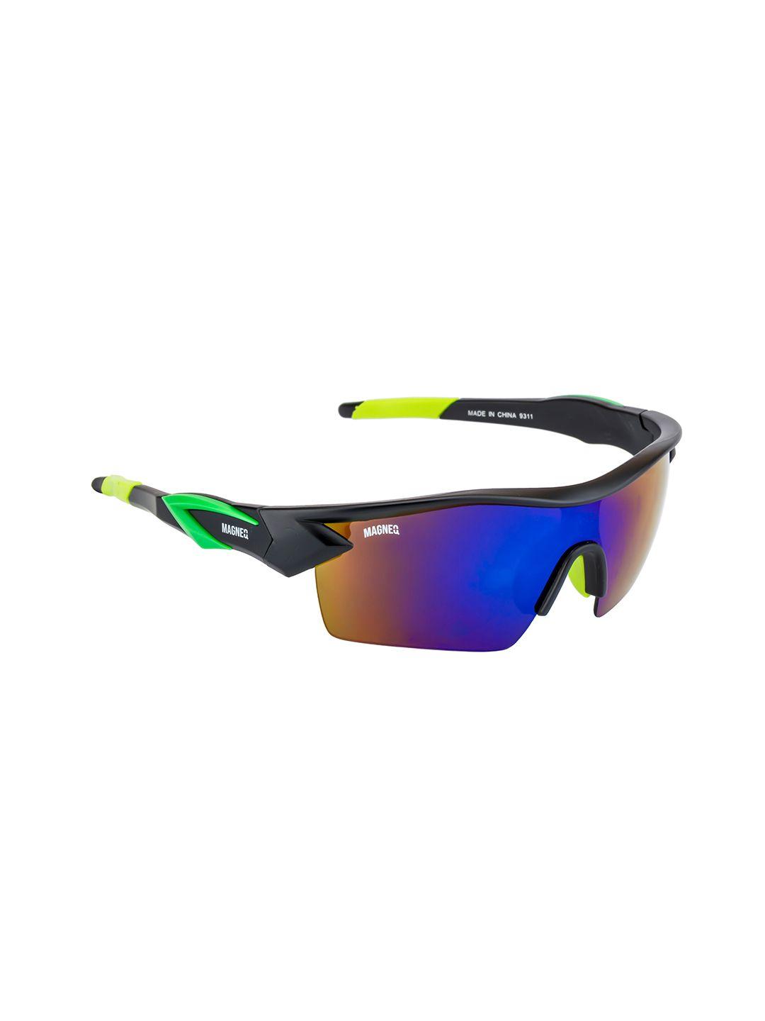 magneq unisex mirrored lens & black sports sunglasses with uv protected lens