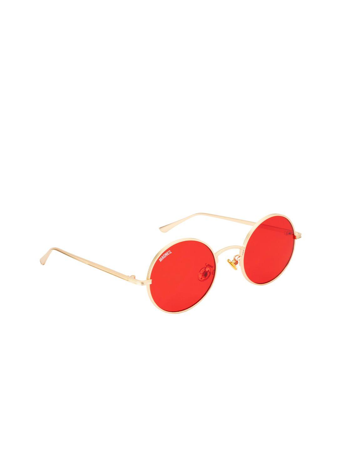 magneq unisex red lens & gold-toned round sunglasses with polarised and uv protected lens
