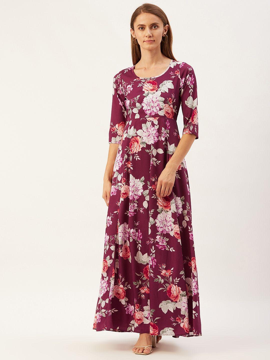 magnetic designs maroon & white floral print maxi dress