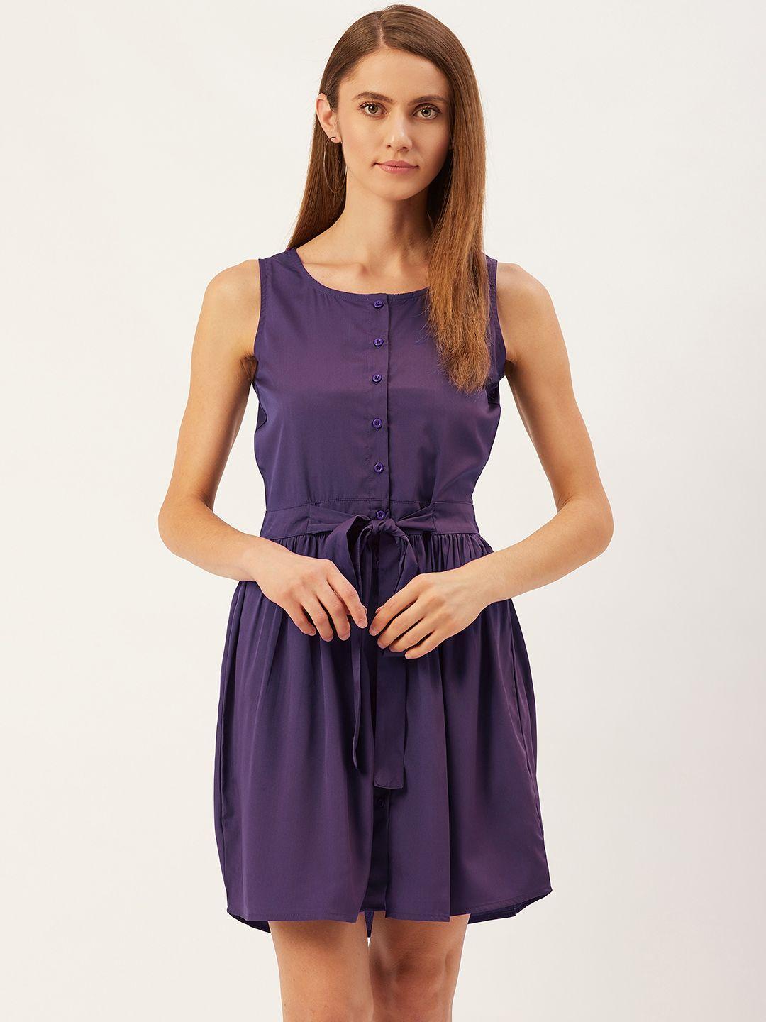 magnetic designs purple solid a-line dress with tie-ups