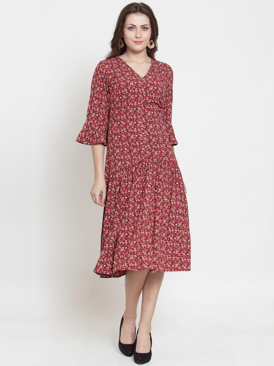 magnetic designs women maroon floral print shirt dress