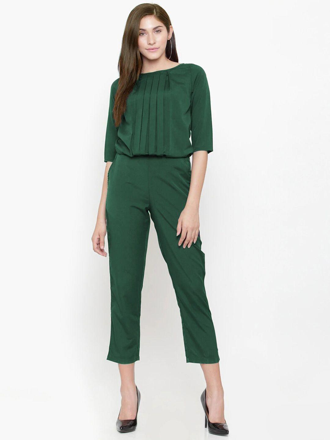 magnetic designs women solid green basic jumpsuit