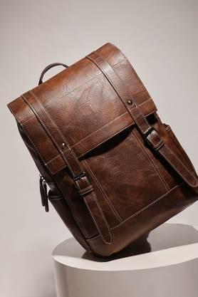 magnetic leather men's casual wear backpack - brown