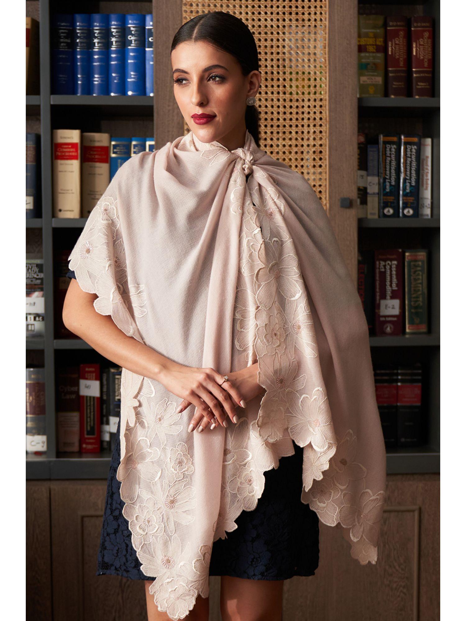 magnificent magnolia embroidered fine merino wool stole