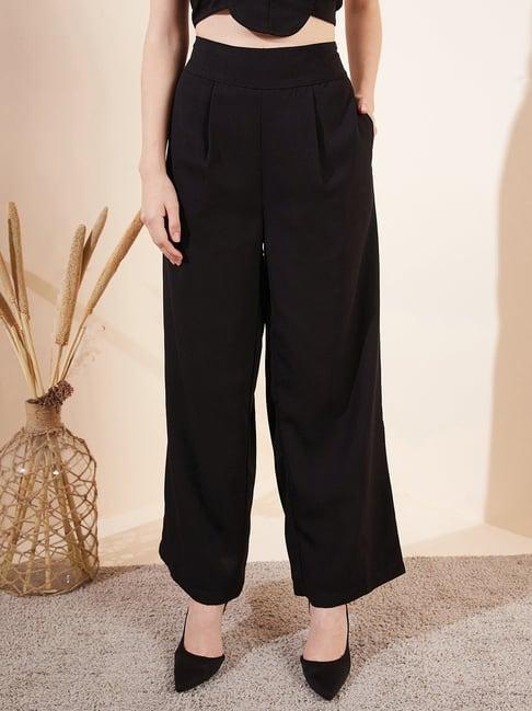 magre black regular fit mid rise trousers