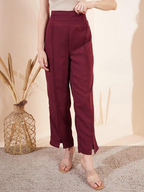 magre maroon regular fit mid rise trousers