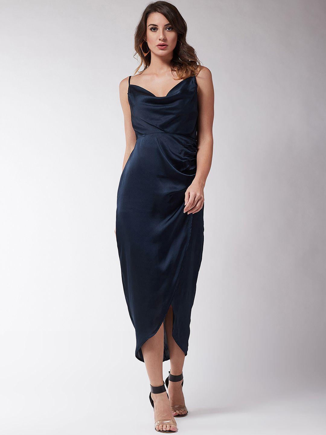 magre women solid navy blue sheath dress