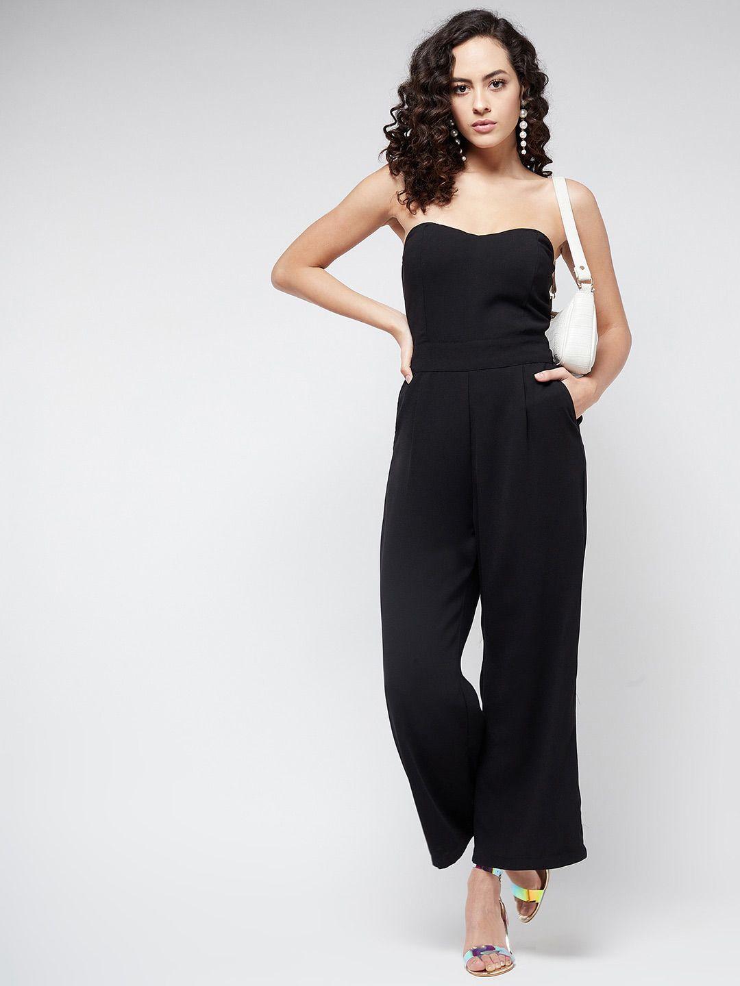 magre black off shoulder basic jumpsuit