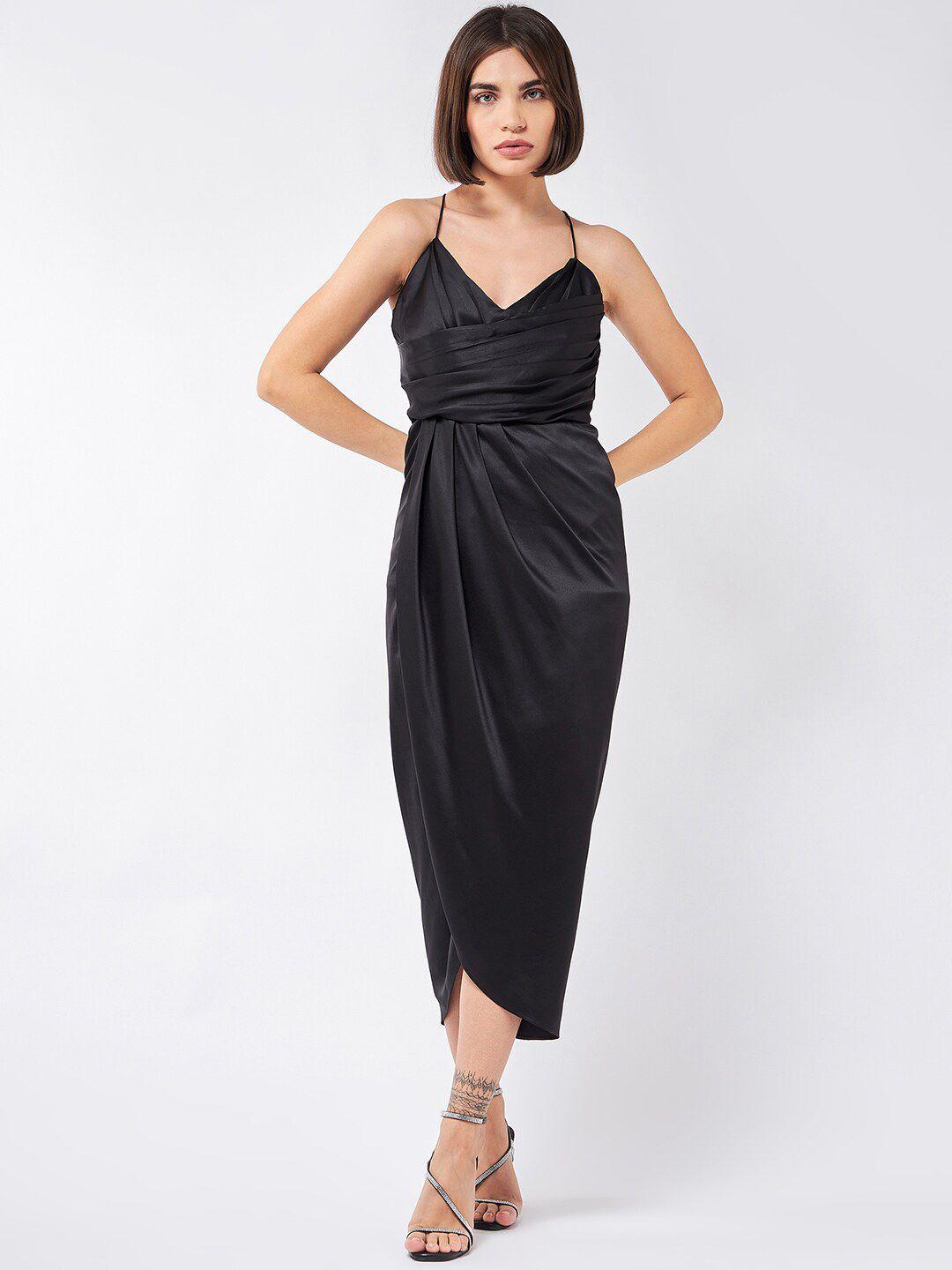 magre black velvet a-line midi dress