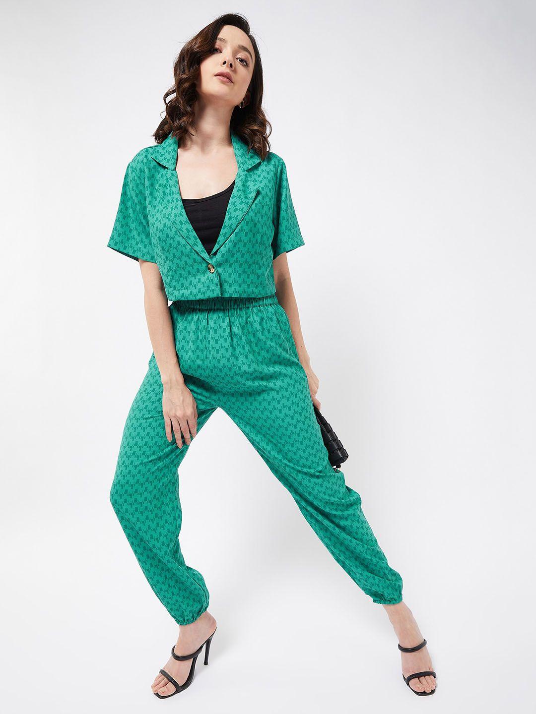 magre green printed blazer & joggers co-ords