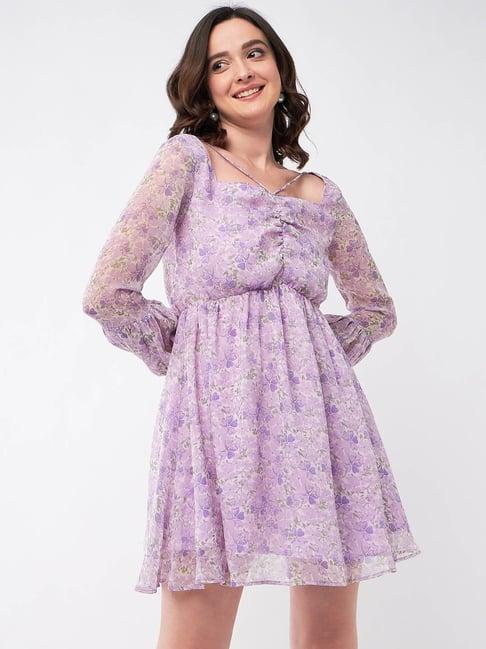 magre lavender floral print fit & flare dress