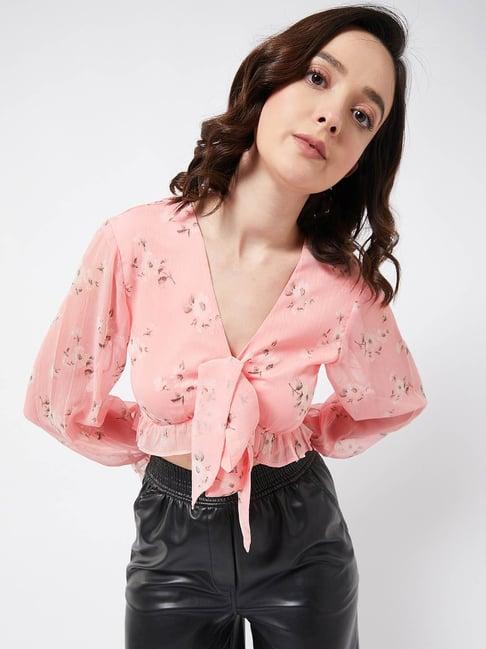 magre light pink floral crop top