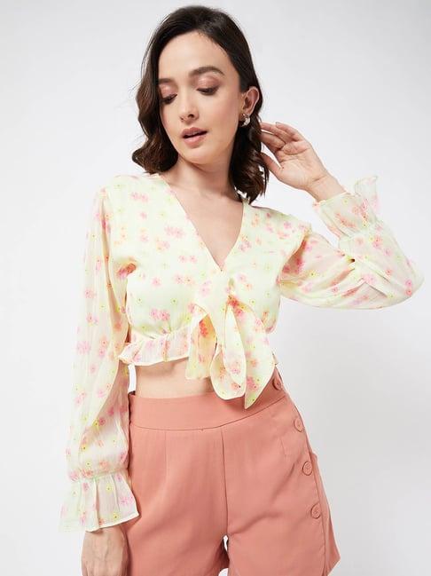 magre light yellow floral crop top