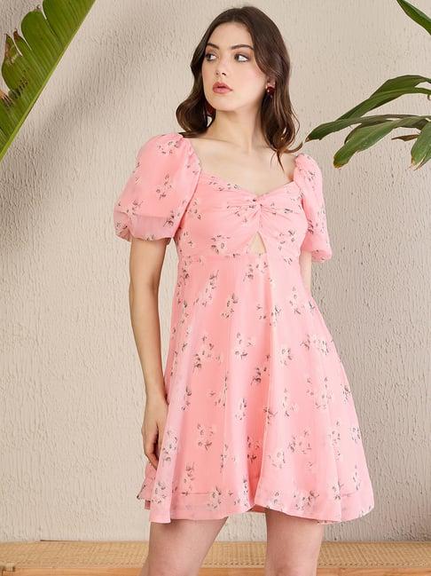 magre pink floral print a line dress