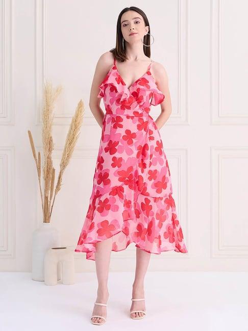 magre pink floral print high-low dress