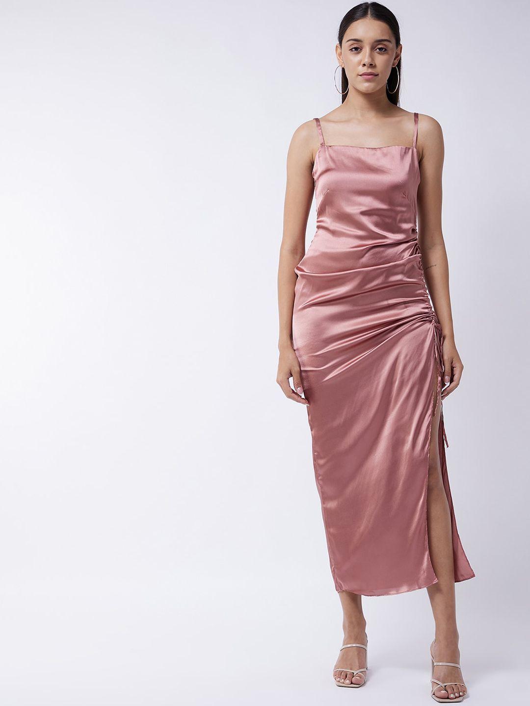 magre pink satin maxi slit dress