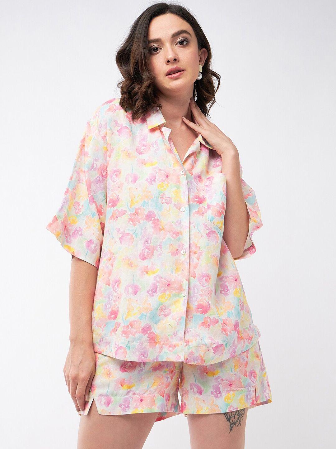 magre printed pure cotton shirt and shorts co-ords