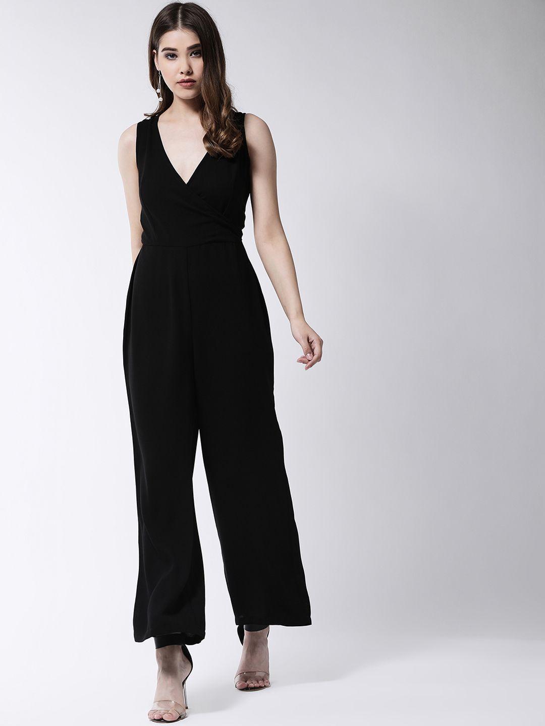 magre women black solid basic jumpsuit