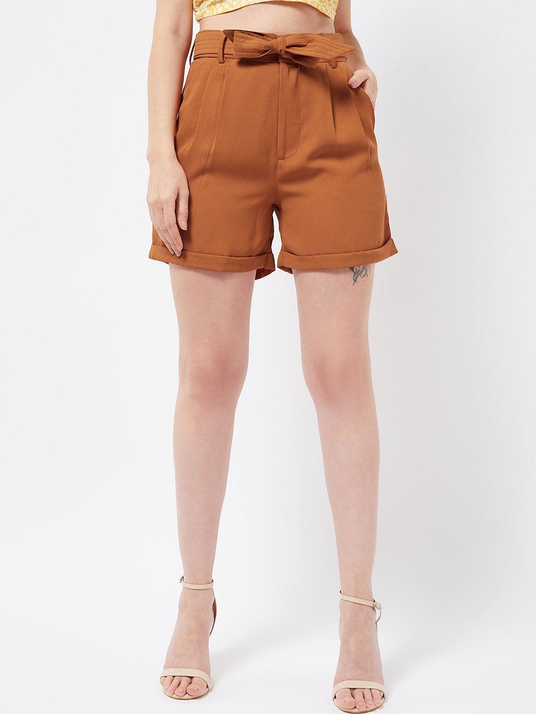 magre women brown high-rise regular shorts