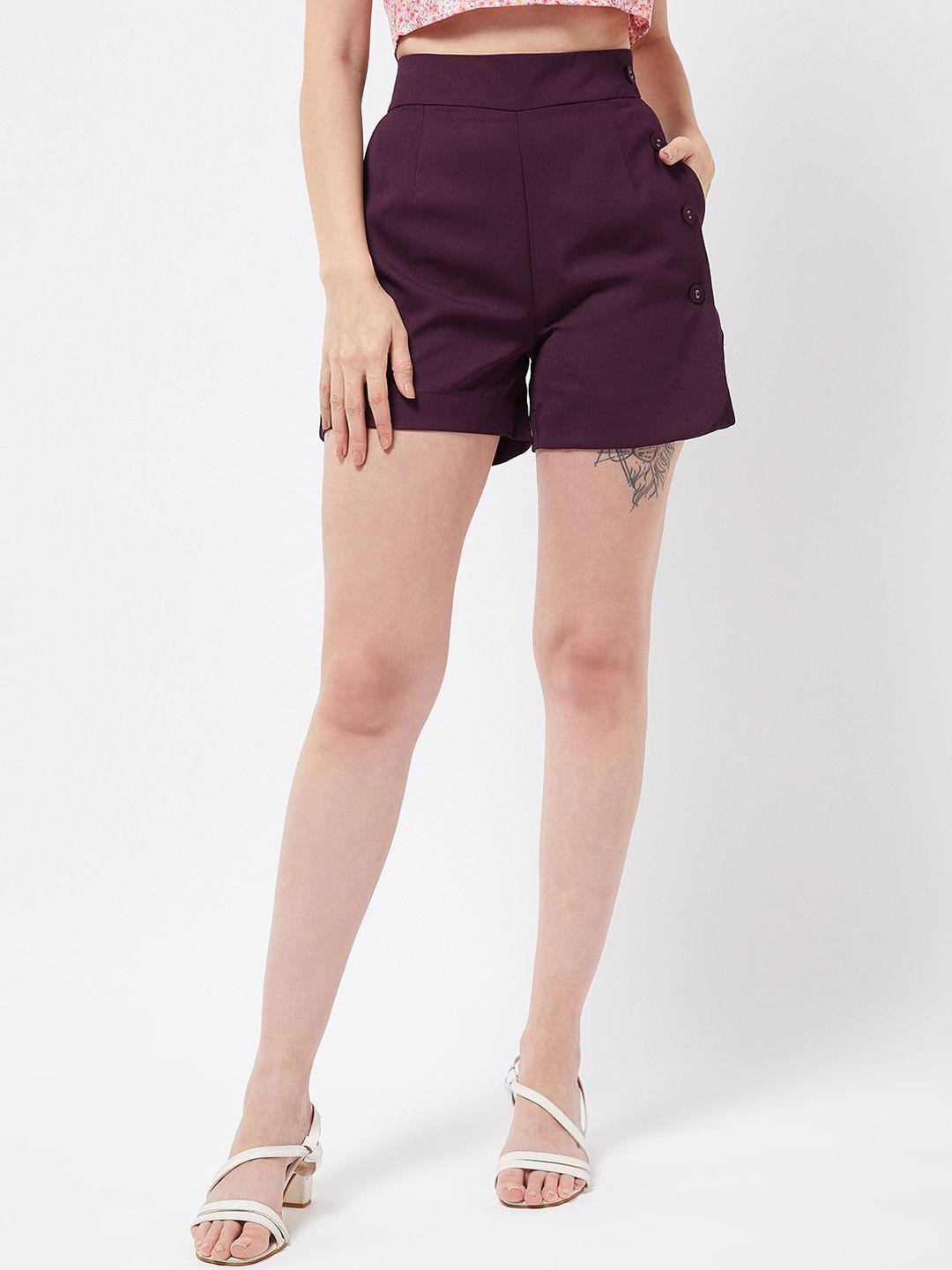 magre women maroon high-rise regular shorts