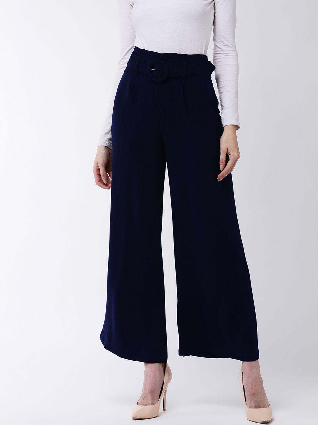 magre women navy blue flared solid cropped culottes