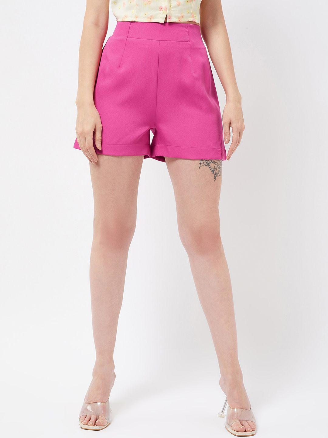 magre women pink high-rise regular shorts