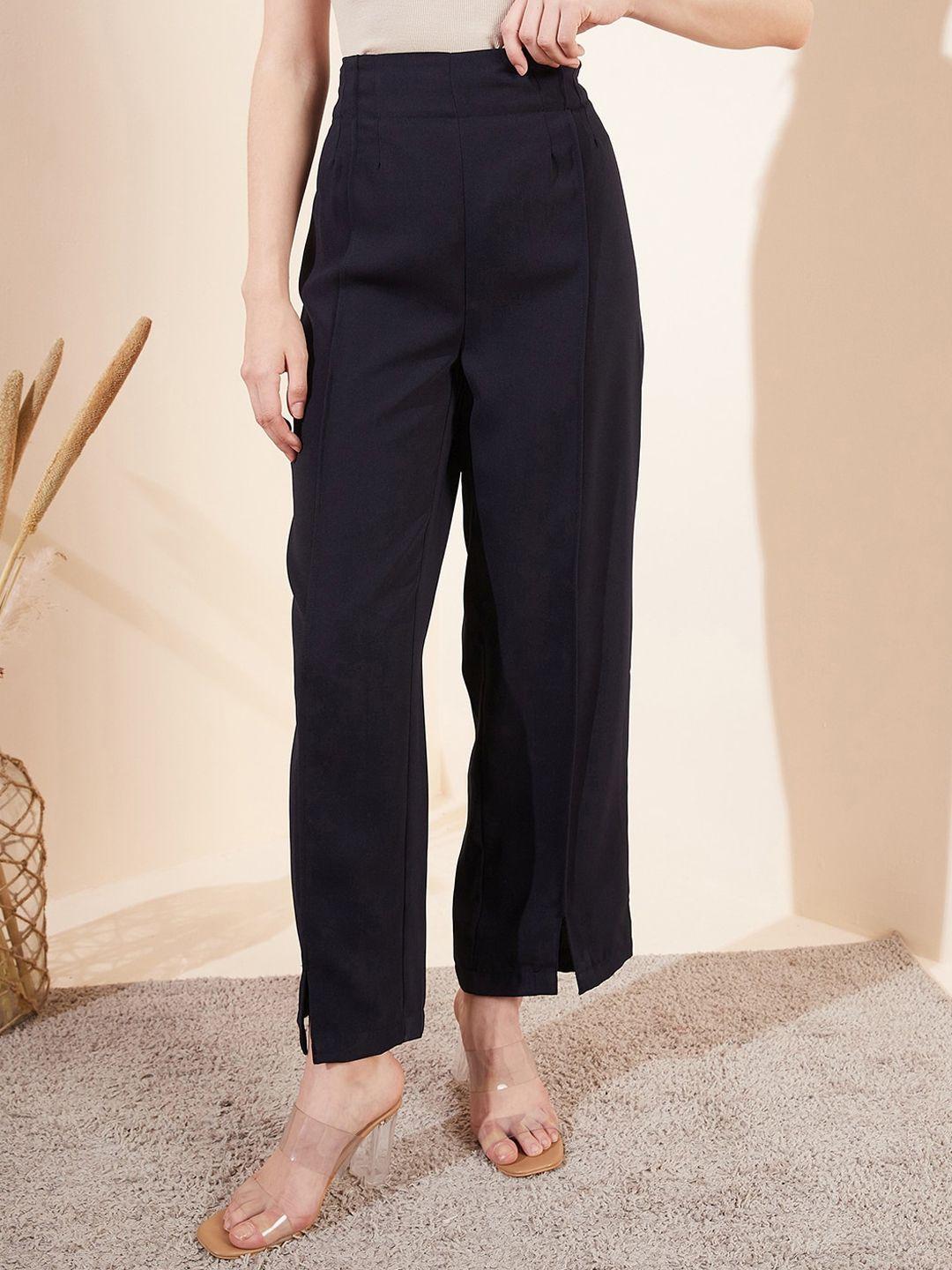 magre womenmid-rise relaxed flared pleated front-slit trousers